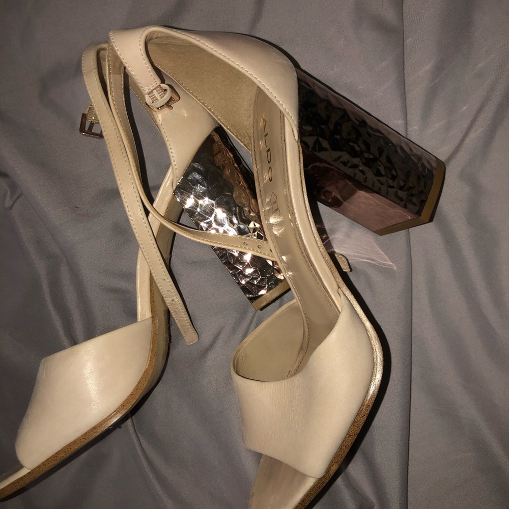 Beige, rose gold heels